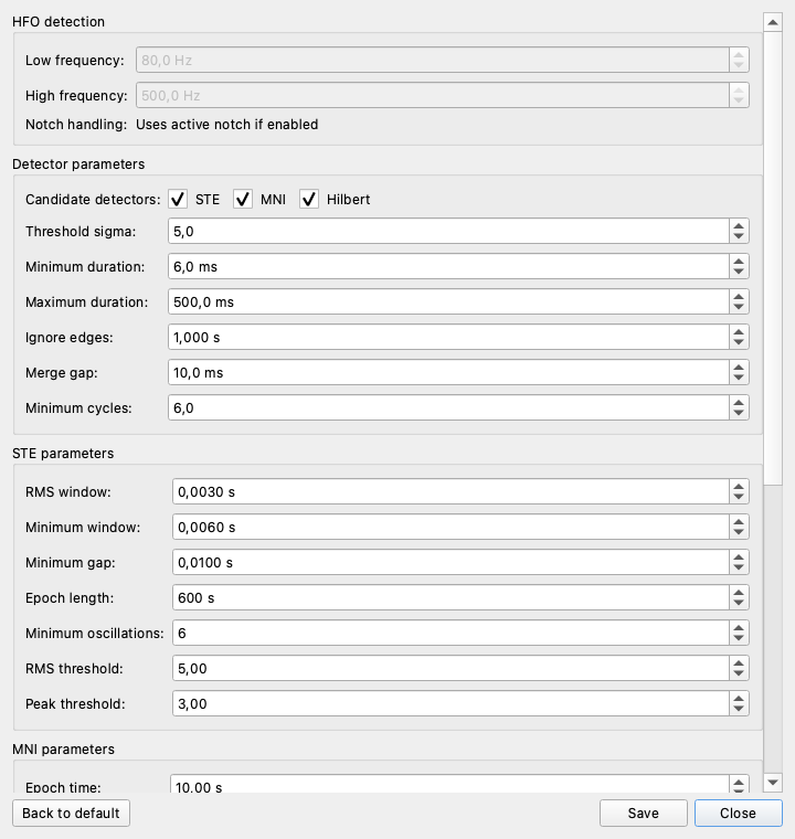 Scrollable HFO advanced-parameters dialog